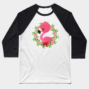 Christmas Flamingo, Christmas Wreath, Ornaments Baseball T-Shirt
